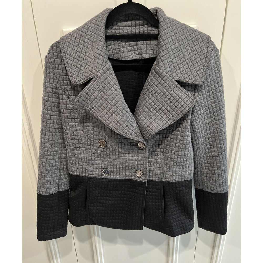 THML Pierena Textured Colorblock Pea Coat Size Small Black & Gray Preppy